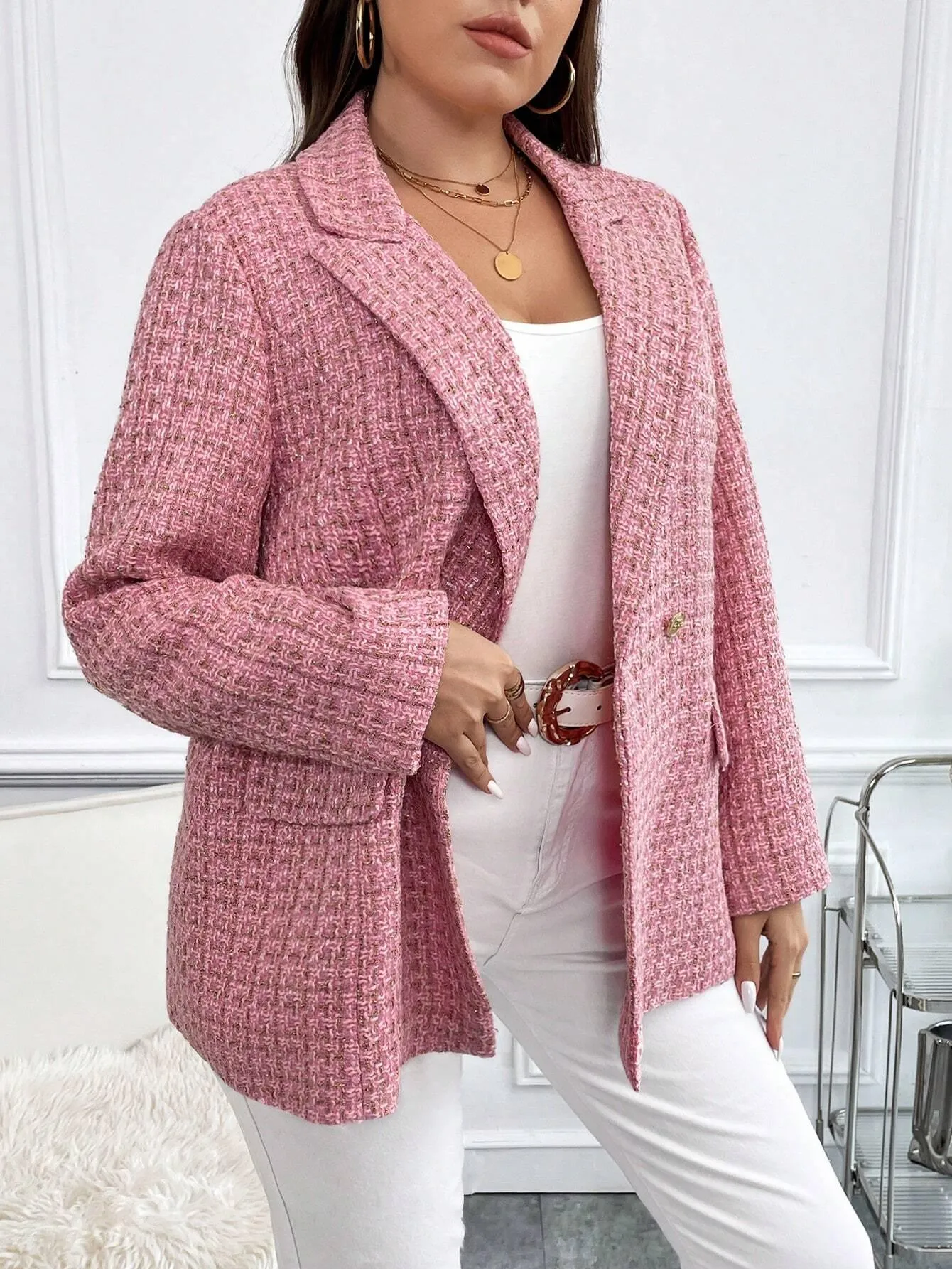 Blazer Alongado Xadrez Plus Size - Giorgia