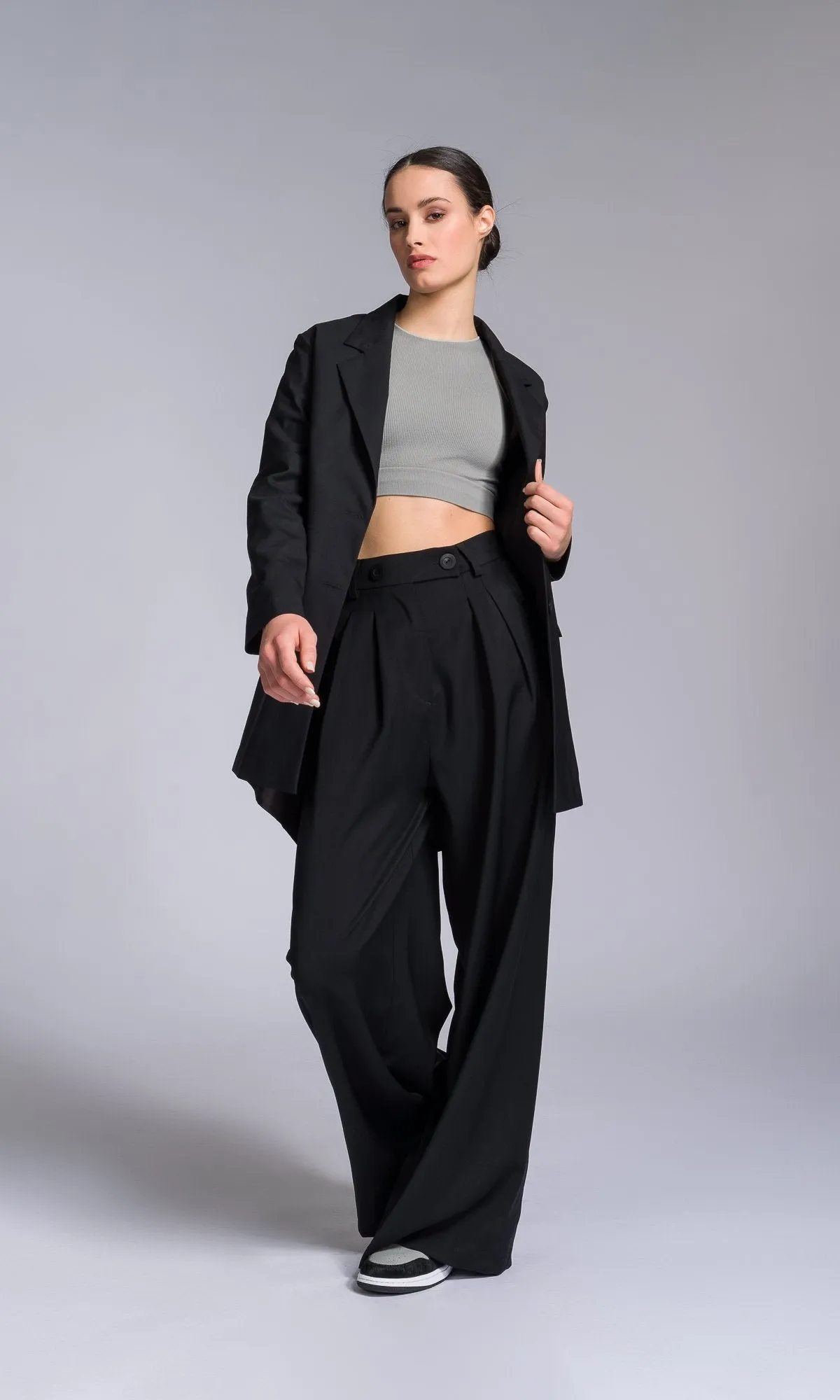 Contrasting Fabric Blazer with Roll-up Sleeves