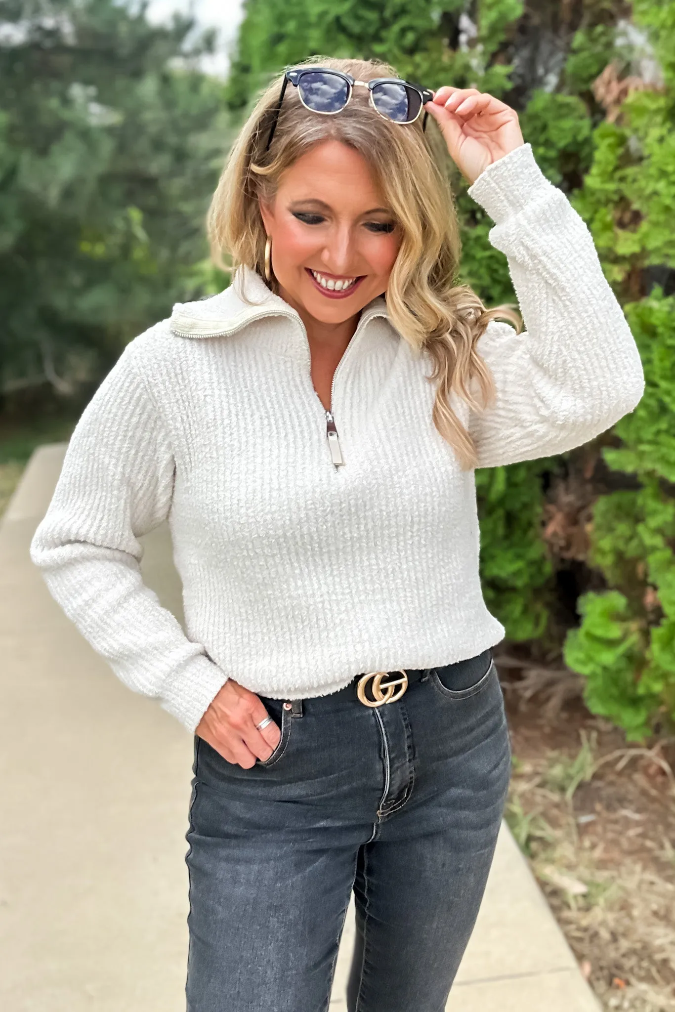 Cozy Up To You Plush Half Zip Pullover : Vanilla lol