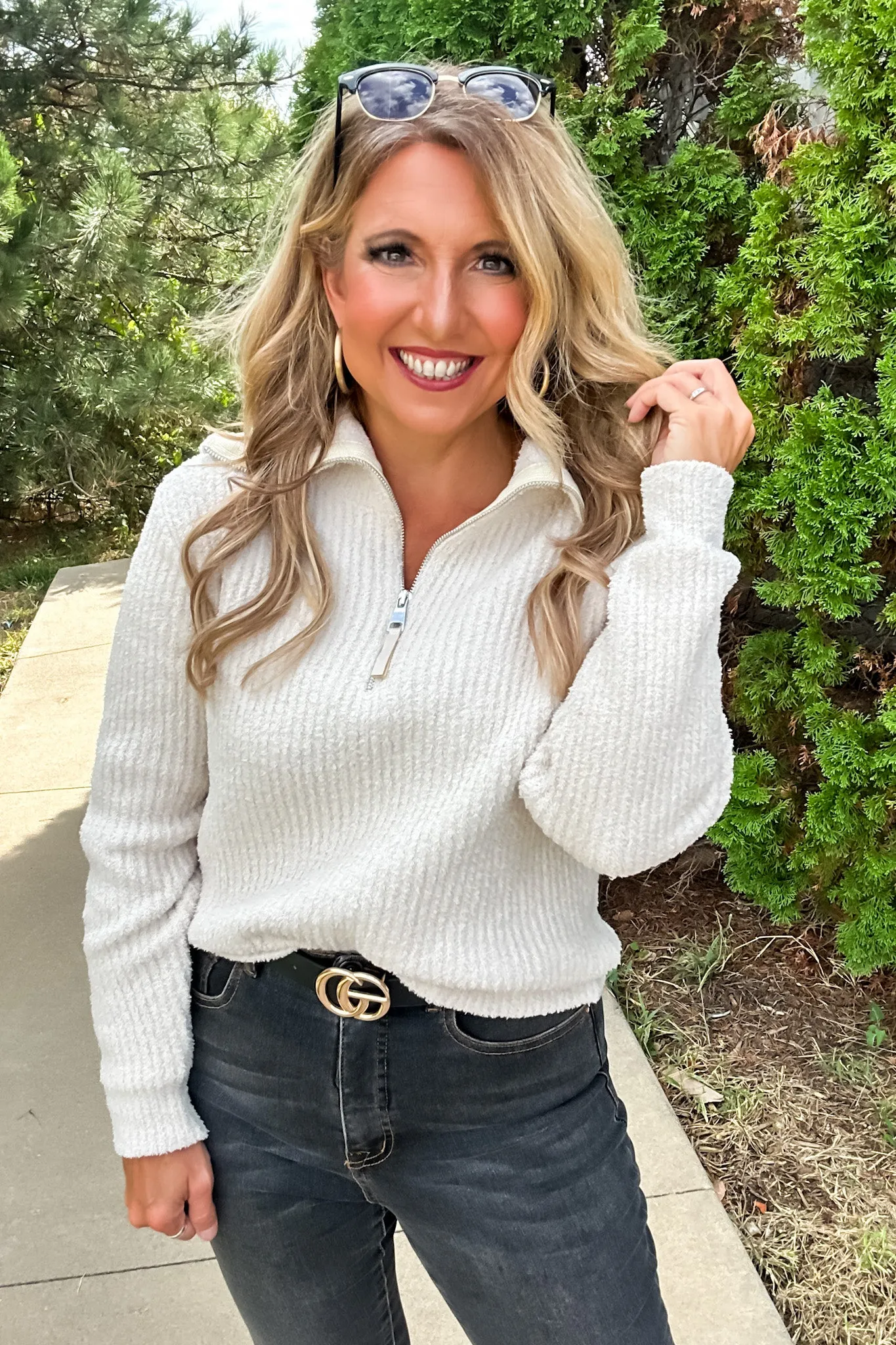 Cozy Up To You Plush Half Zip Pullover : Vanilla lol