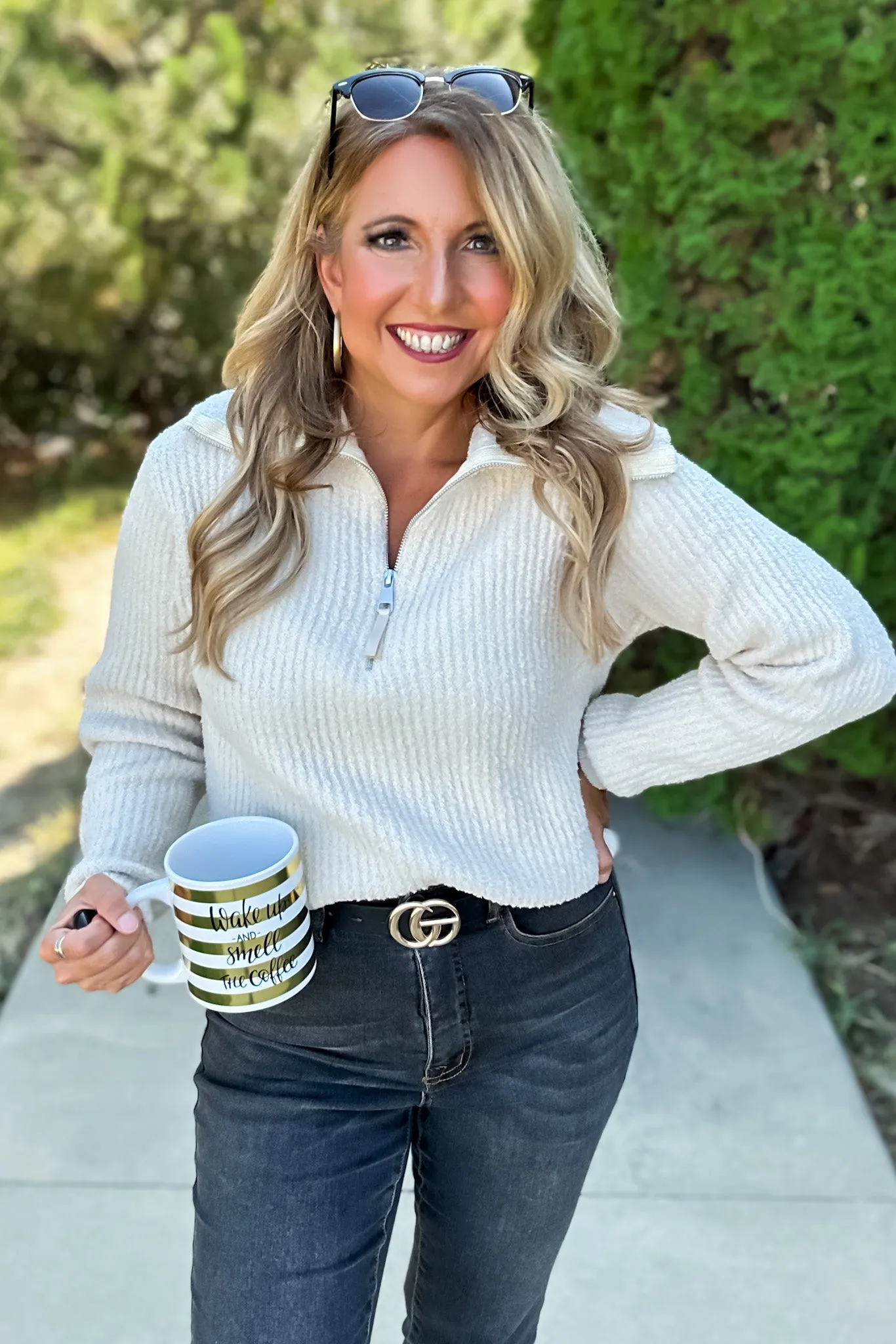 Cozy Up To You Plush Half Zip Pullover : Vanilla lol