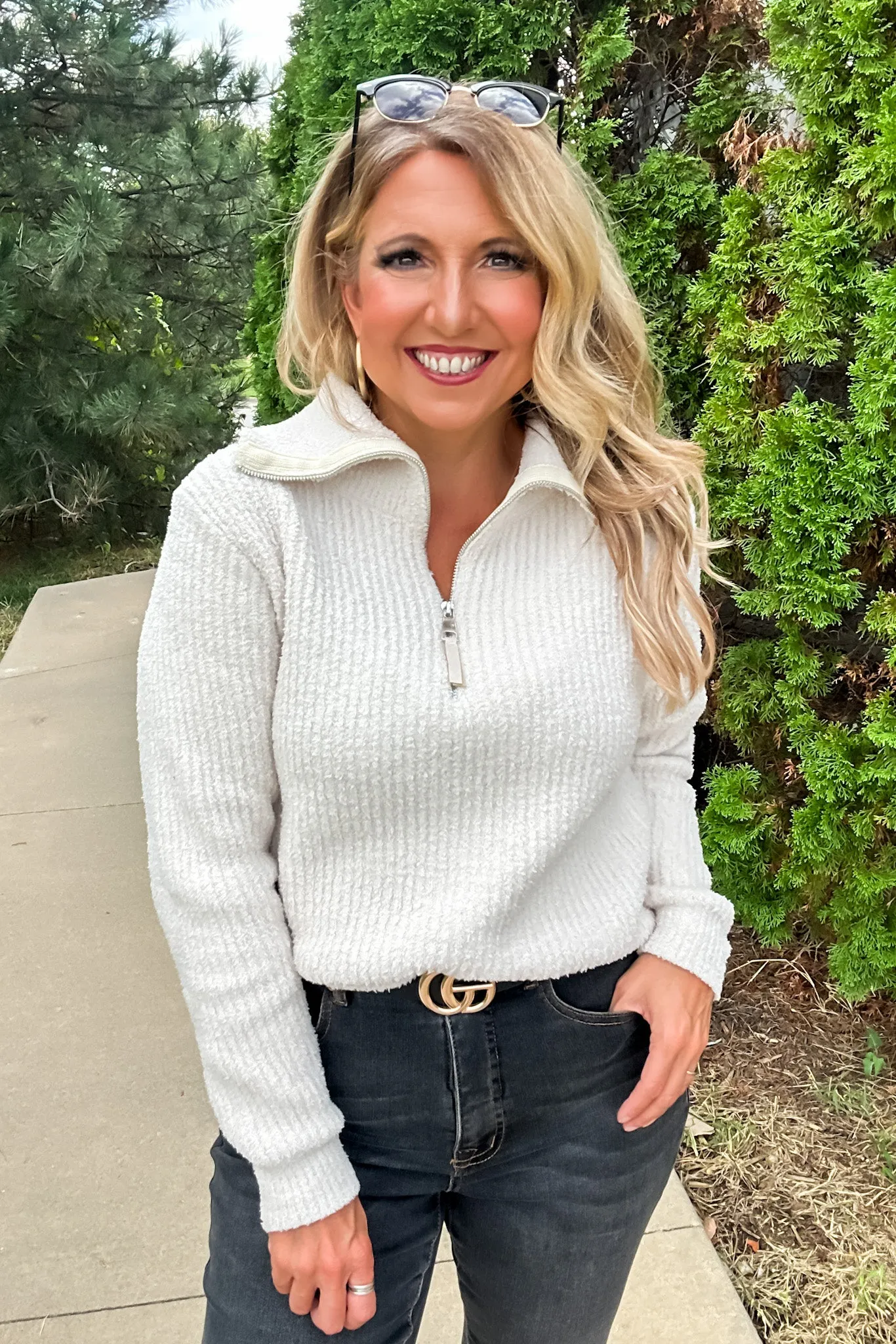 Cozy Up To You Plush Half Zip Pullover : Vanilla lol