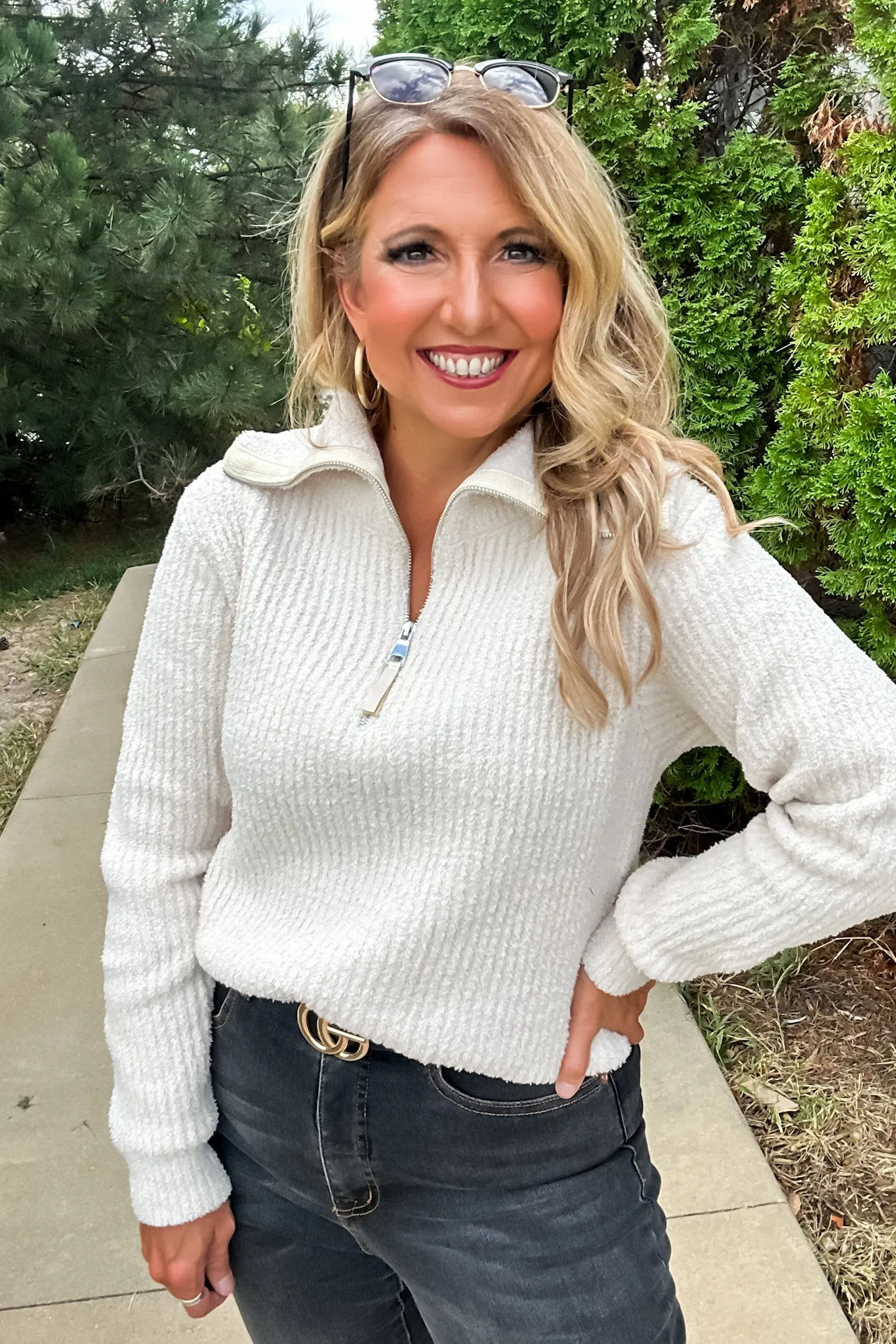Cozy Up To You Plush Half Zip Pullover : Vanilla lol