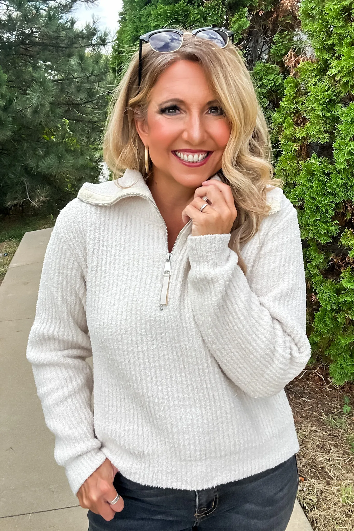 Cozy Up To You Plush Half Zip Pullover : Vanilla lol