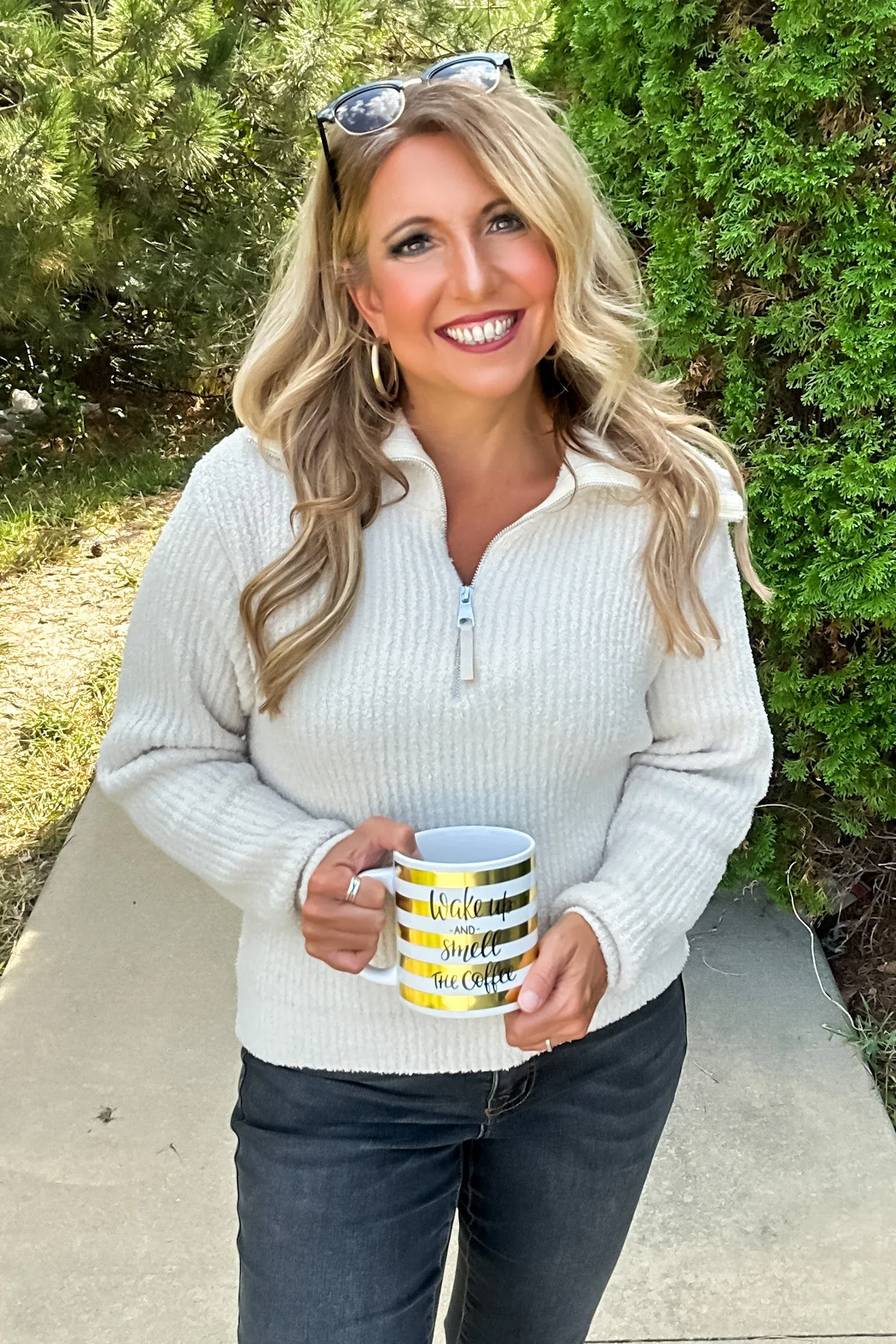 Cozy Up To You Plush Half Zip Pullover : Vanilla lol