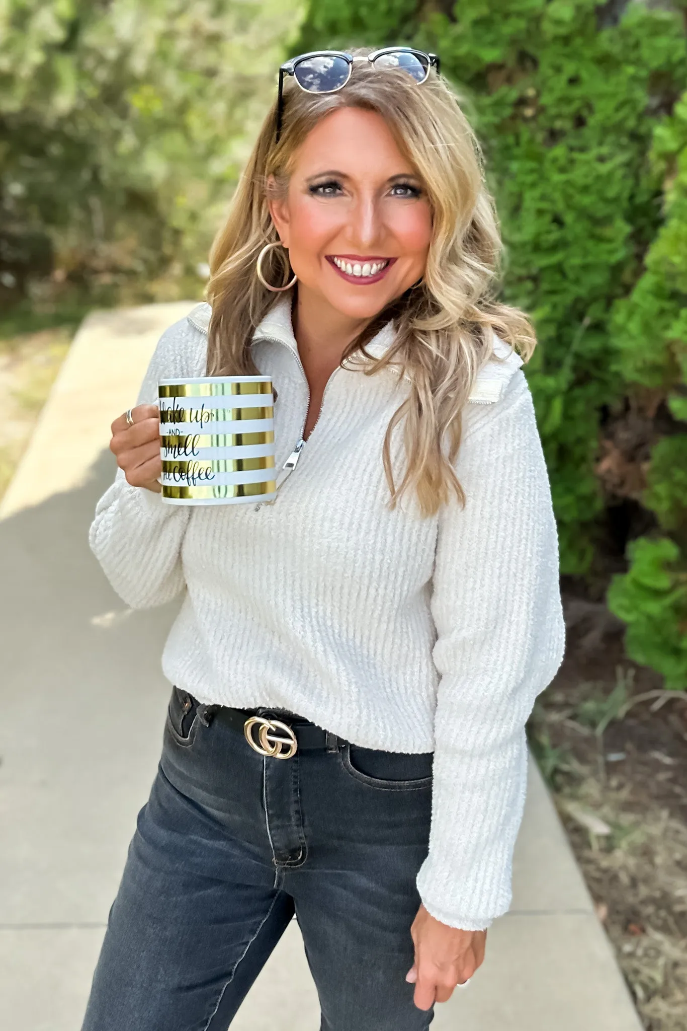 Cozy Up To You Plush Half Zip Pullover : Vanilla lol