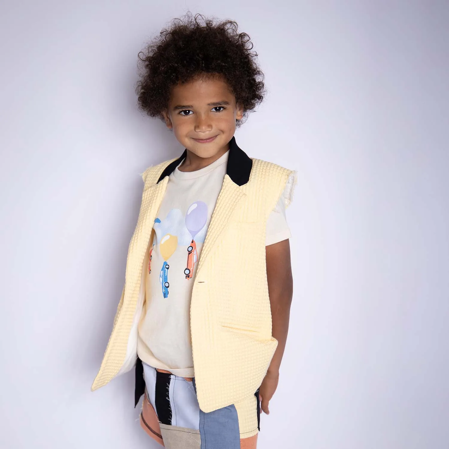 Gele katoenen mouwloze blazer