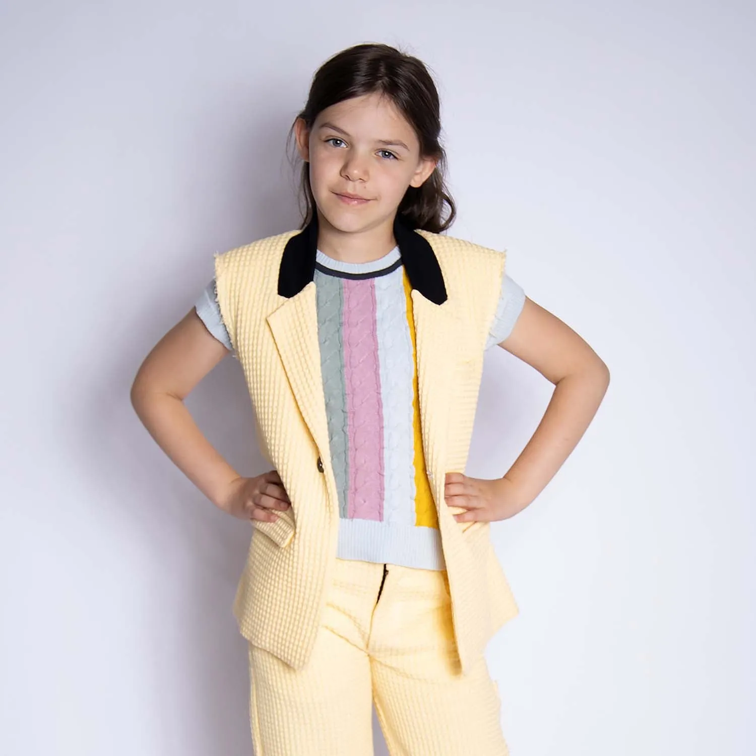 Gele katoenen mouwloze blazer