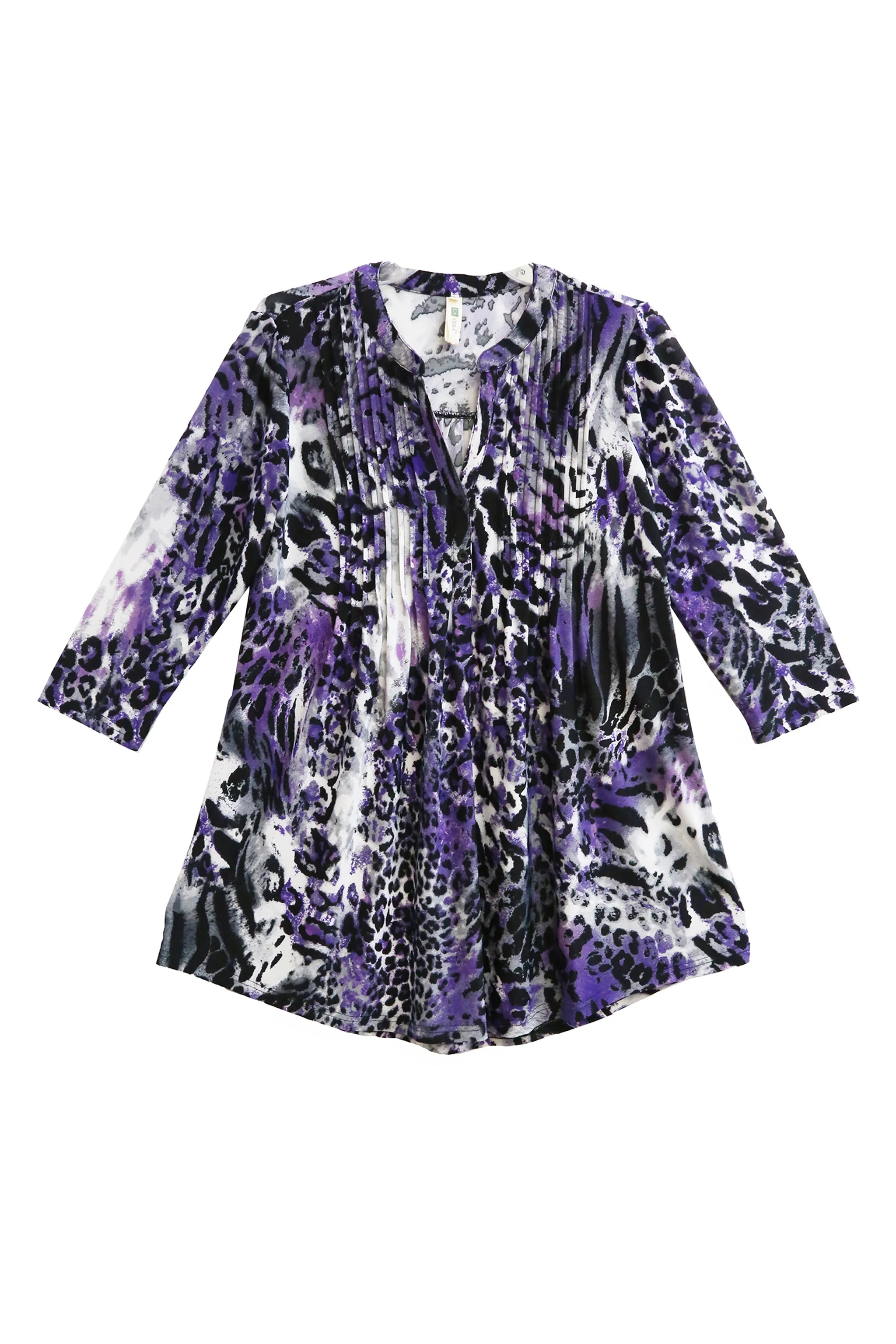 La Cera Pleat Front Animal Printed Tunic