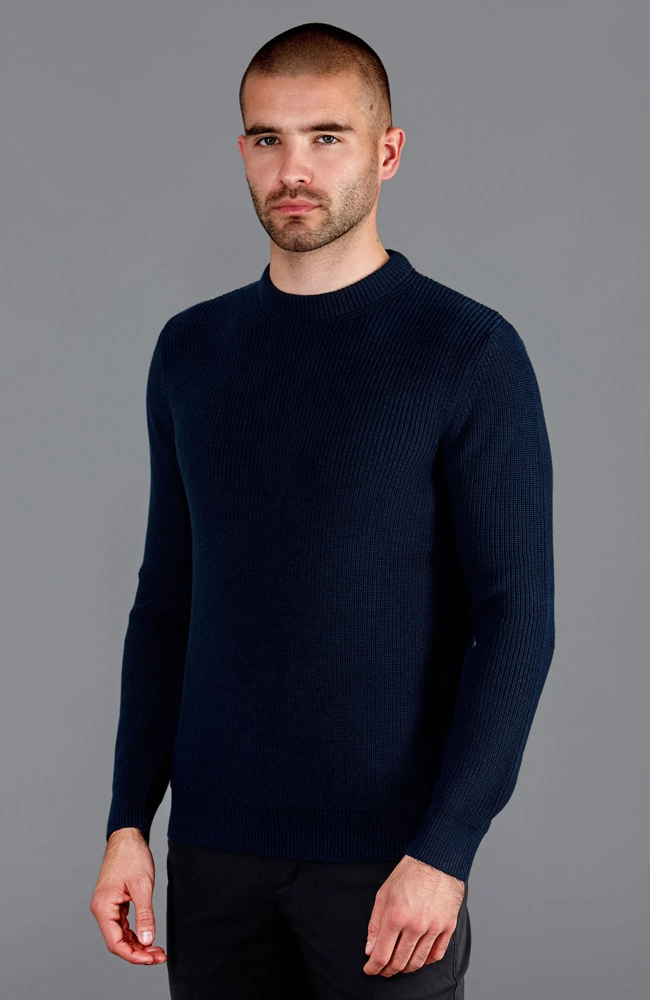 Mens Midweight 100% Cotton Fisherman Rib Jumper
