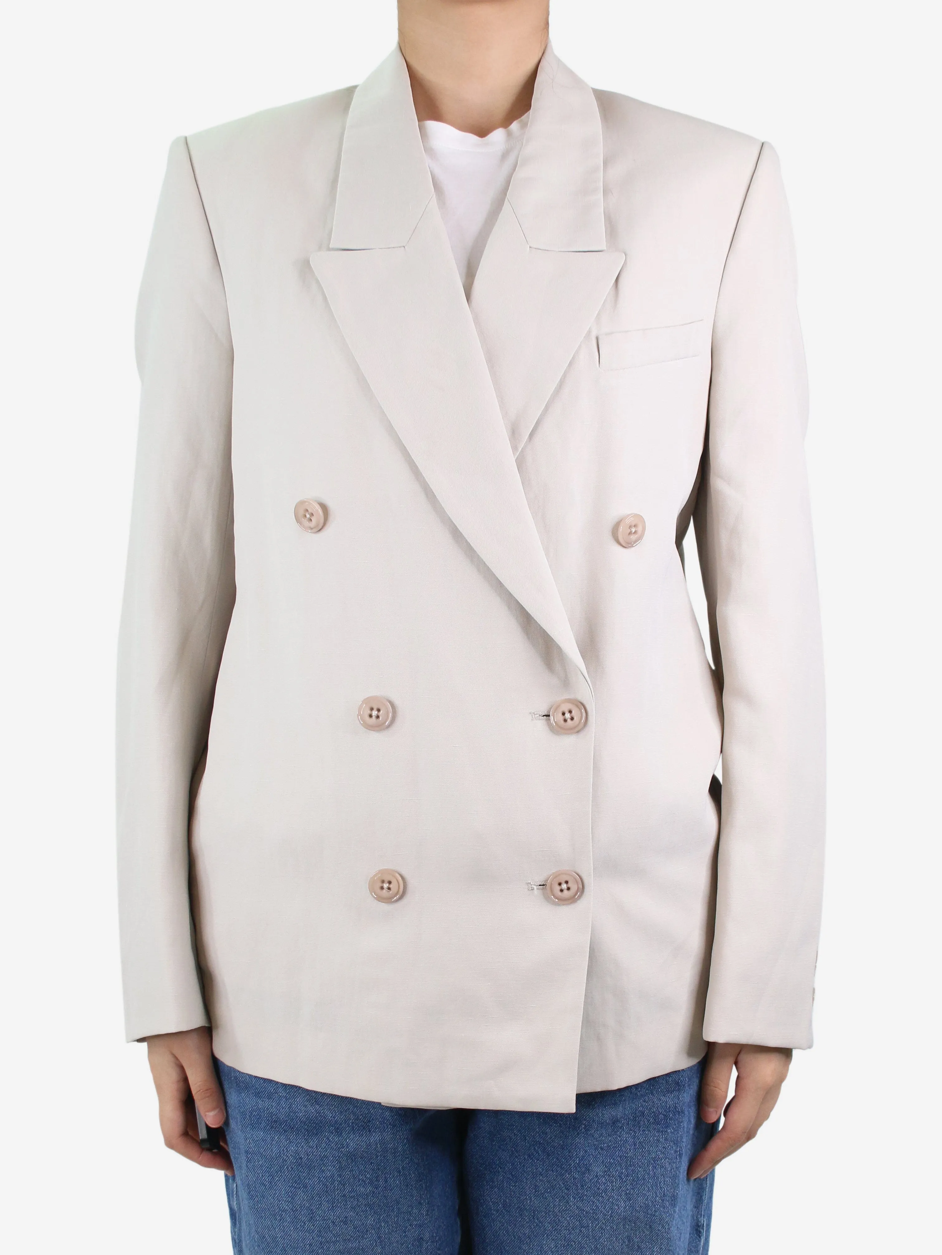 Neutral double-breasted blazer - size UK 10