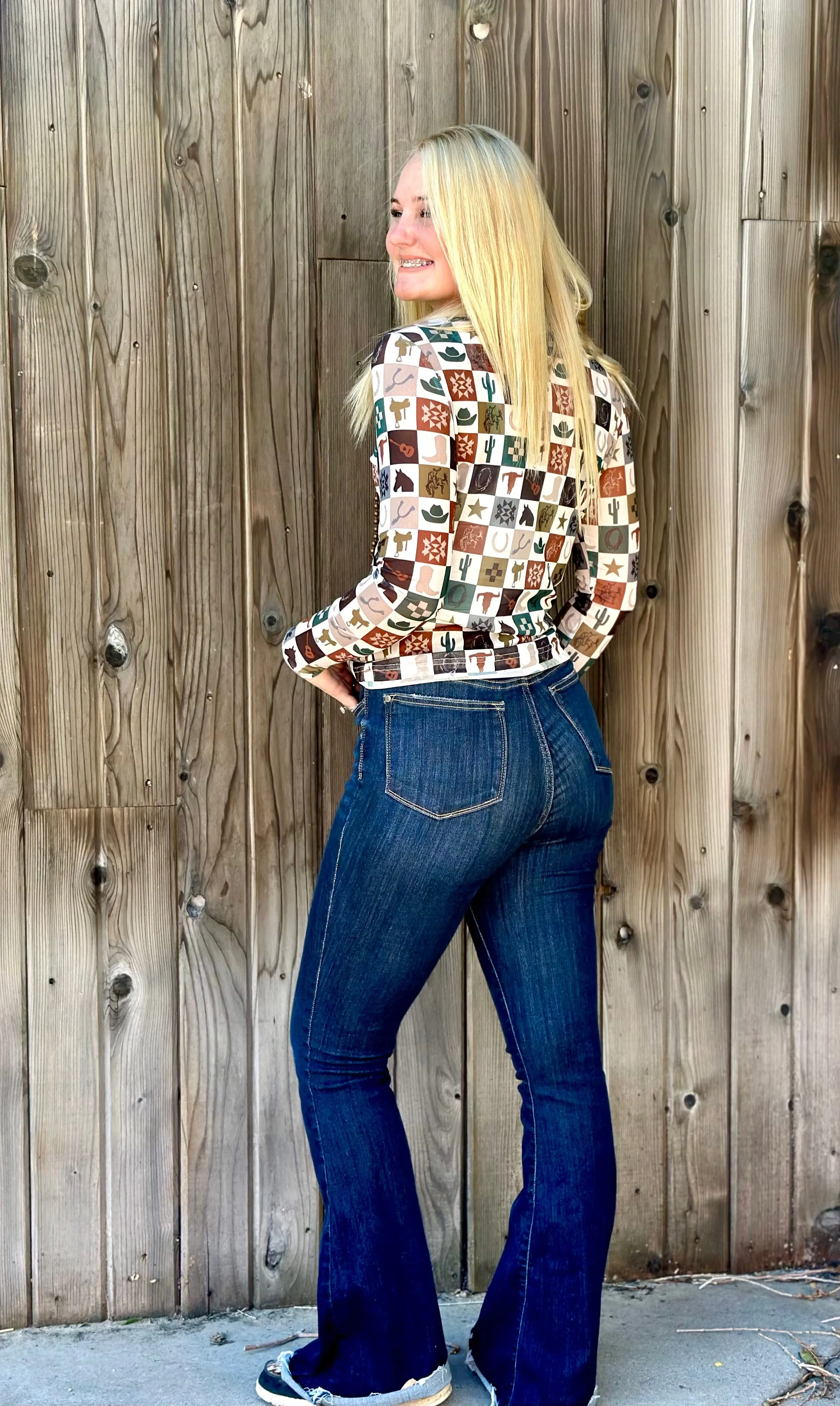 The Western Checkerboard Mesh Top