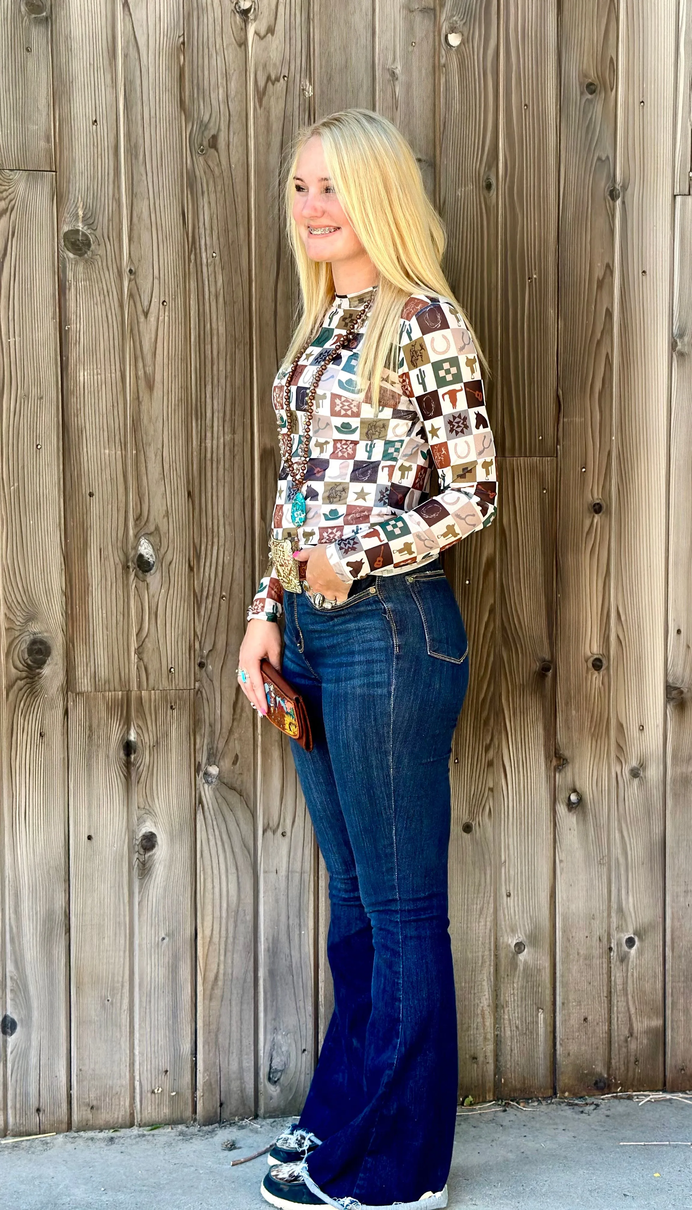 The Western Checkerboard Mesh Top
