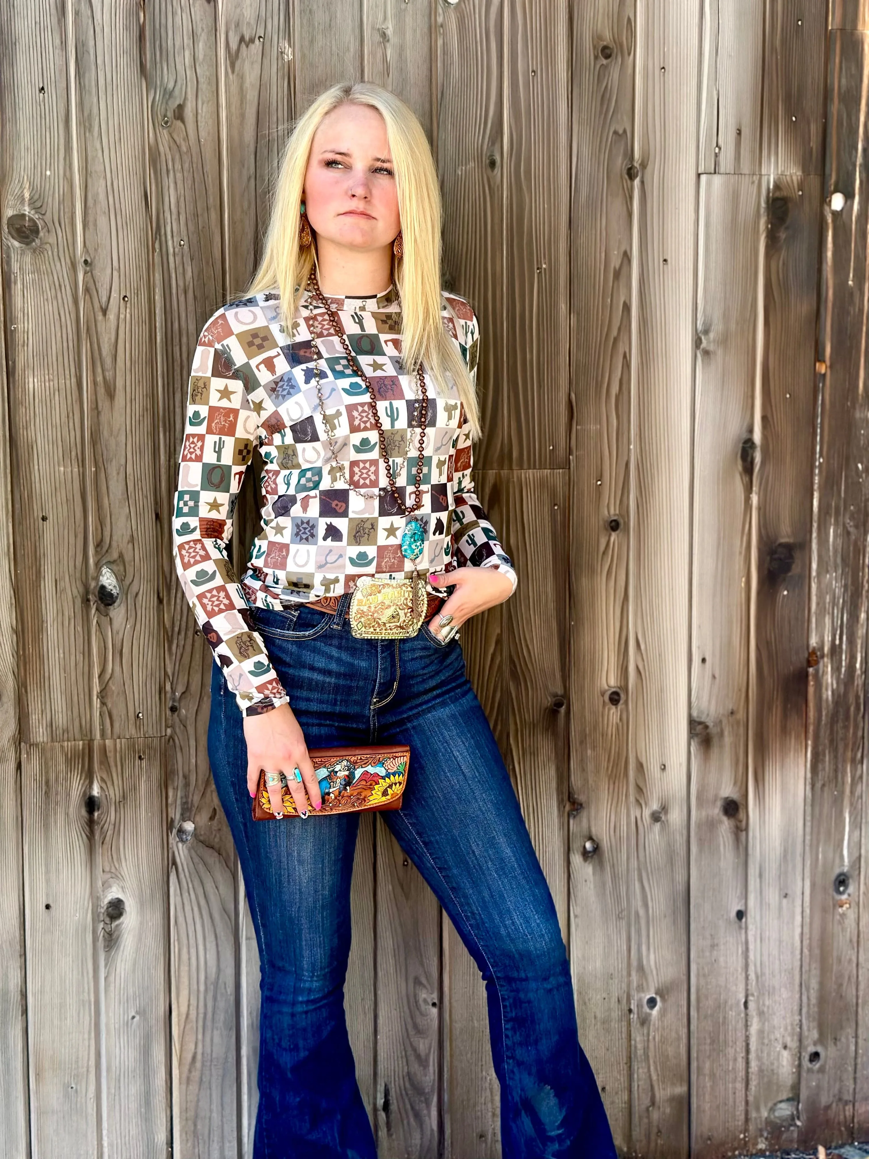 The Western Checkerboard Mesh Top